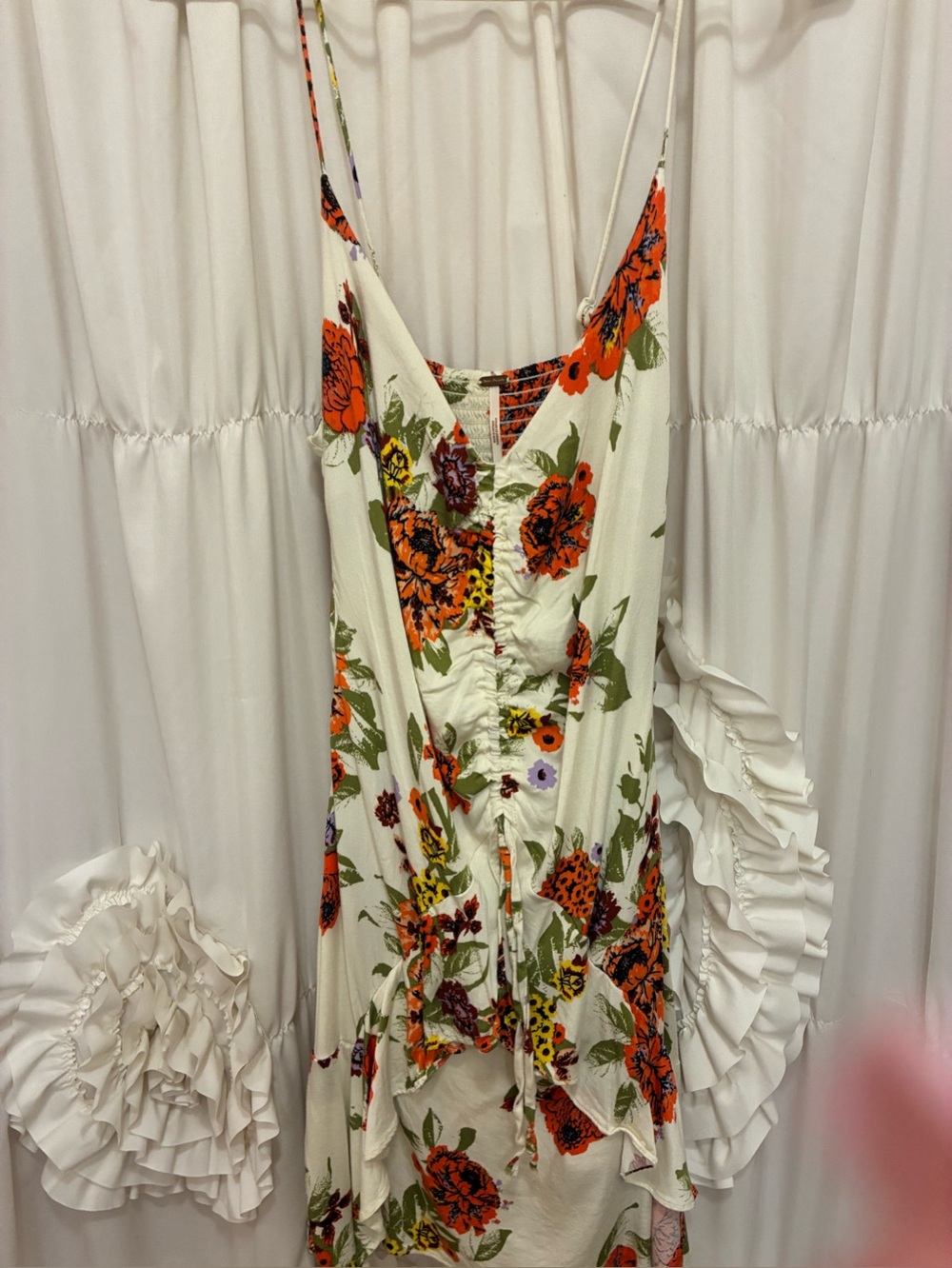 FREE PEOPLE Happy Heart Floral Spaghetti-Strap Sundress in Cream and Orange🌺